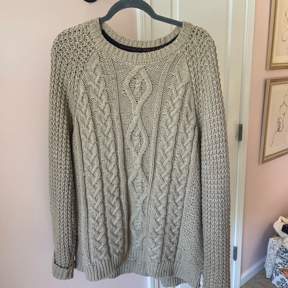 Lucky Brand Men's Cable Knit Crewneck Sweater in Taupe